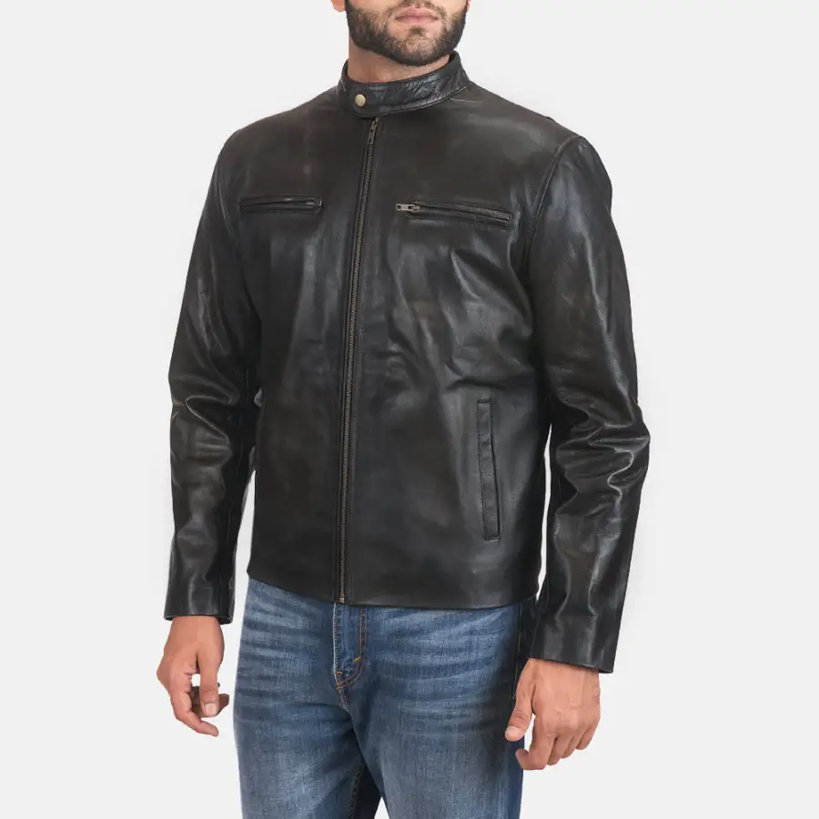 Men's Classic Textured Biker Leather Jacket