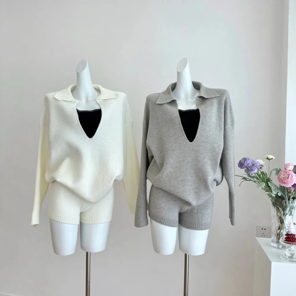 Collared Sweater & Shorts Set