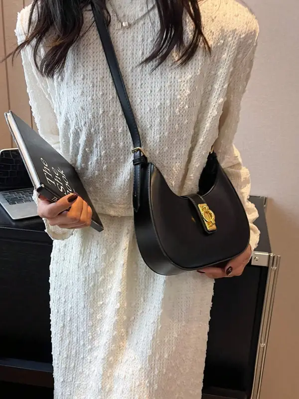 Buckle Single Shoulder Bag Underarm Crescent with Long Strap