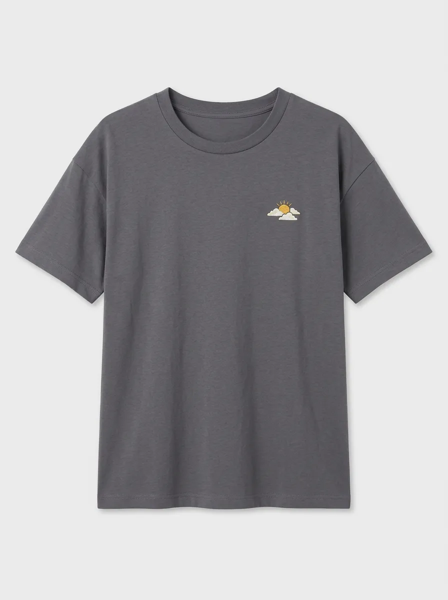 Women's Sun & Cloud Embroidered Crewneck T-Shirt