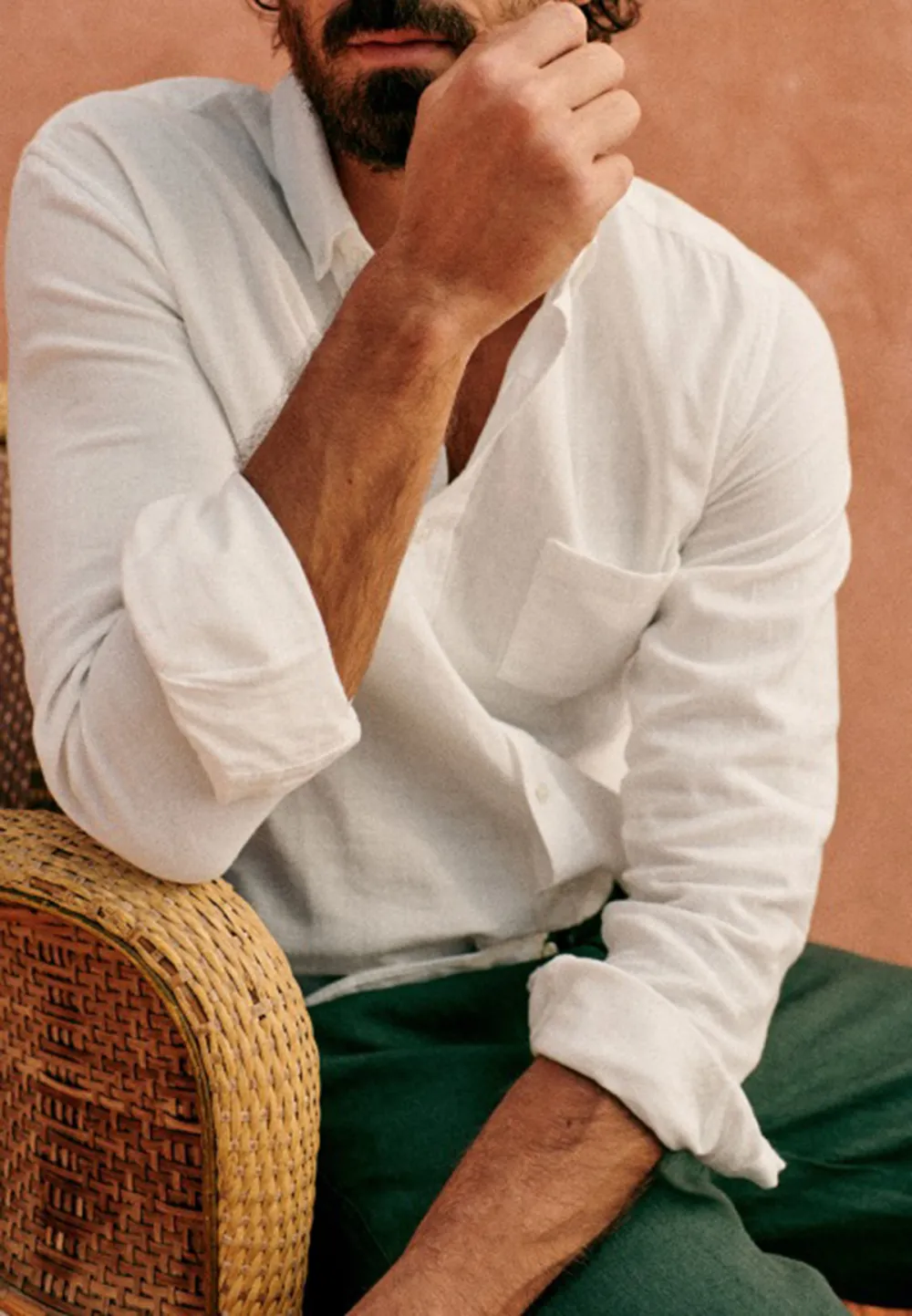 Teal Linen Blend Adjustable Cuff Button Down Shirt