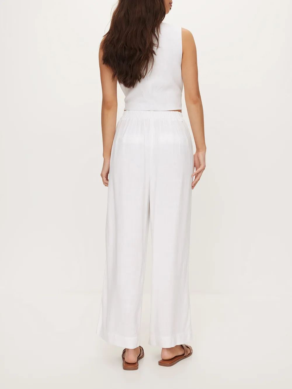 White Suit Fabric Wide-Leg Pant