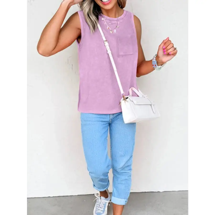 Round Neck Tank With Chest Pocket