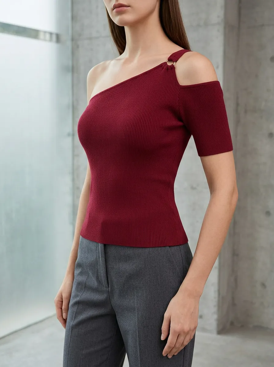 Women's Softline Ribbed Off-Shoulder Cutout Knit Off-Shoulder Top