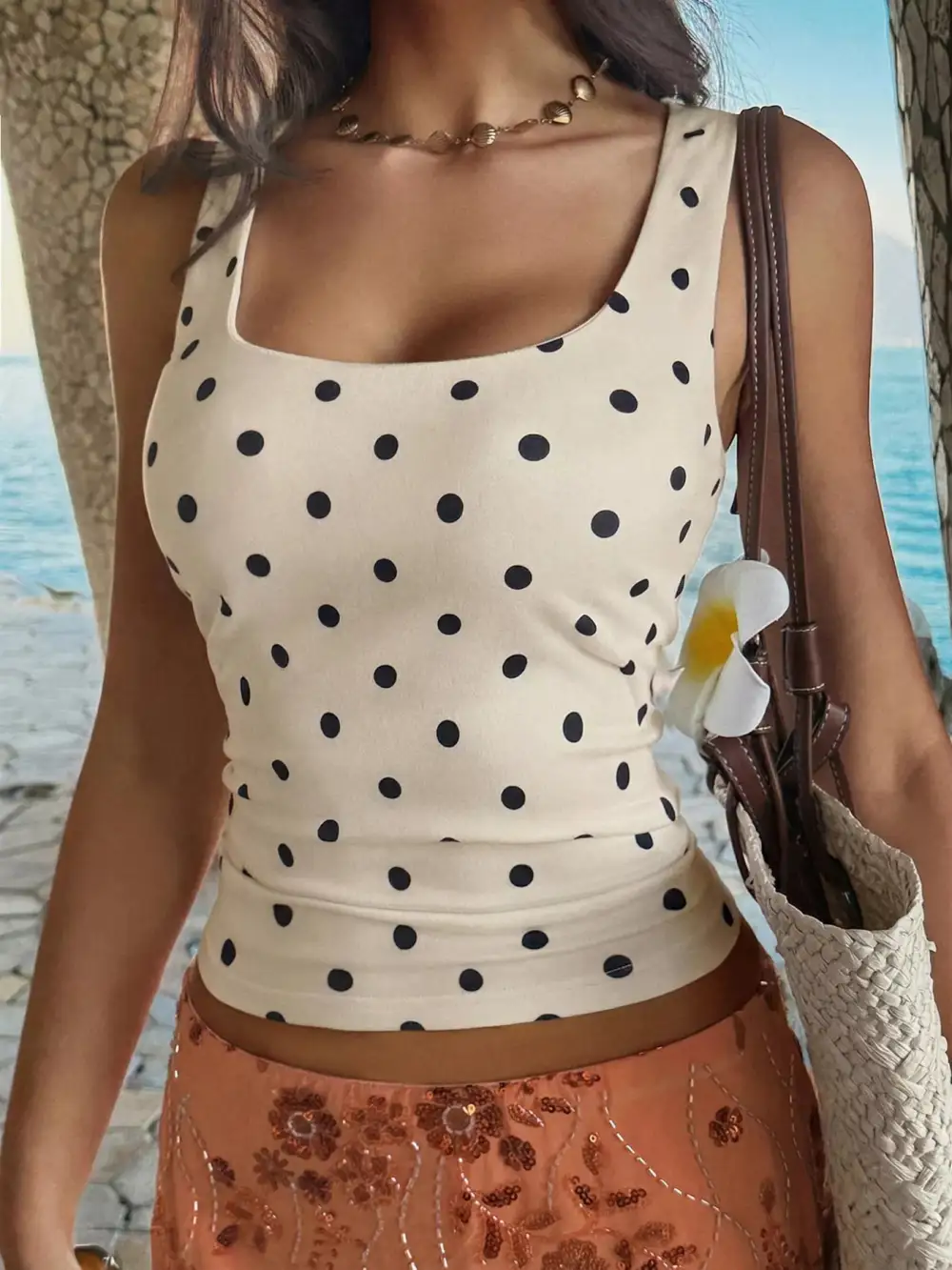 Scoop-Neck Polka-Dot Tank Top