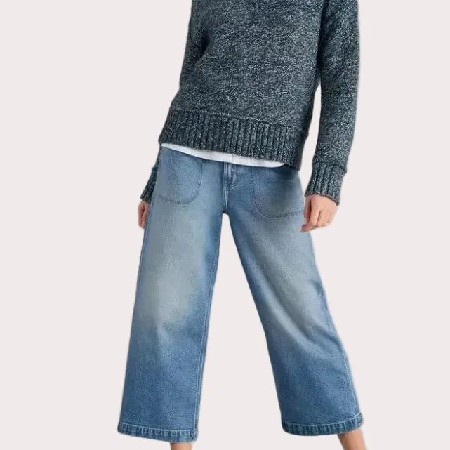 Wide-Leg Cropped Ankle-Length Women's Jeans