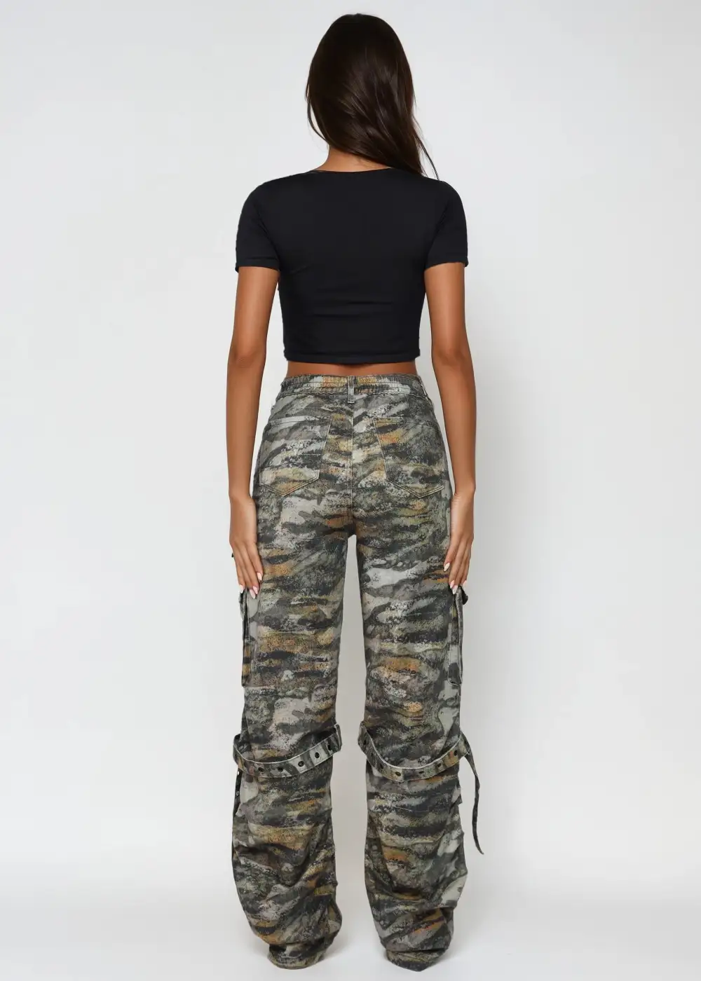 High-Rise Wide-Leg Baggy Utility Cargo Pants