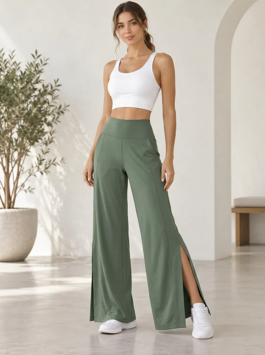 Women's Easygoing Sport Wide Leg Side Slit Athletic Pants