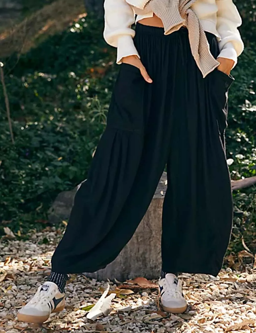 Elastic Waist String Tie Pocket Cozy Pants