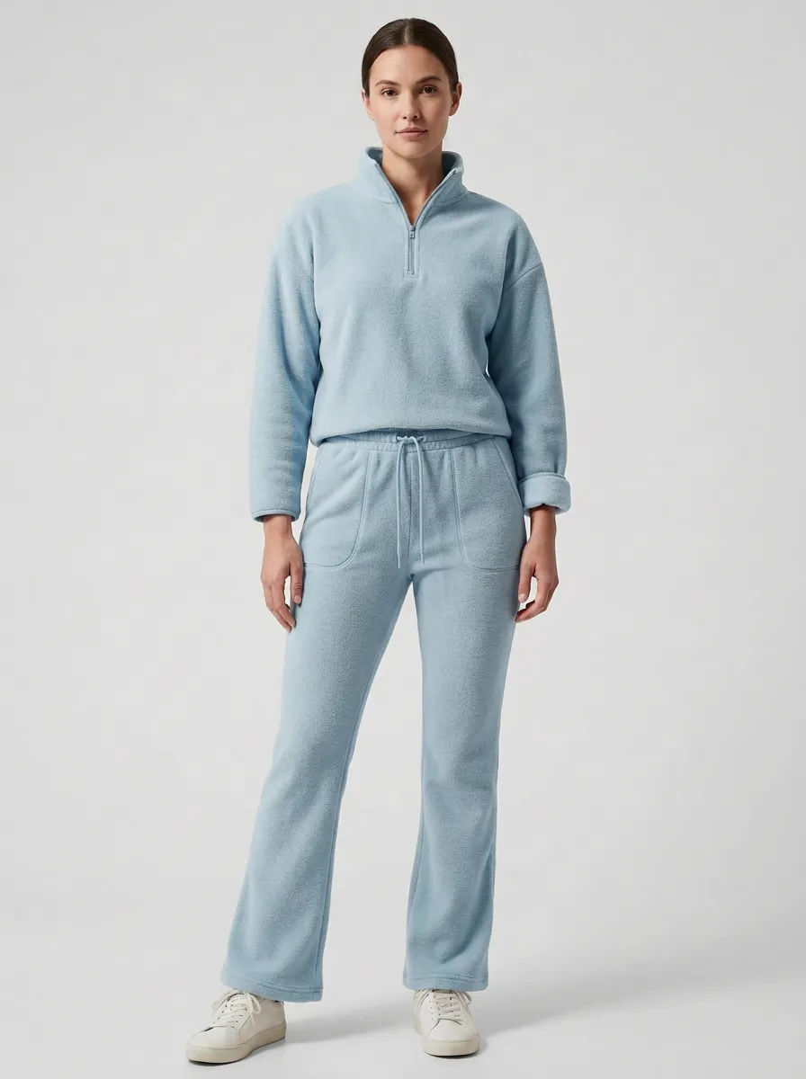 Women's Drop-Shoulder Half-Zip Pullover And Curved-Pocket Fleece Two Piece Set