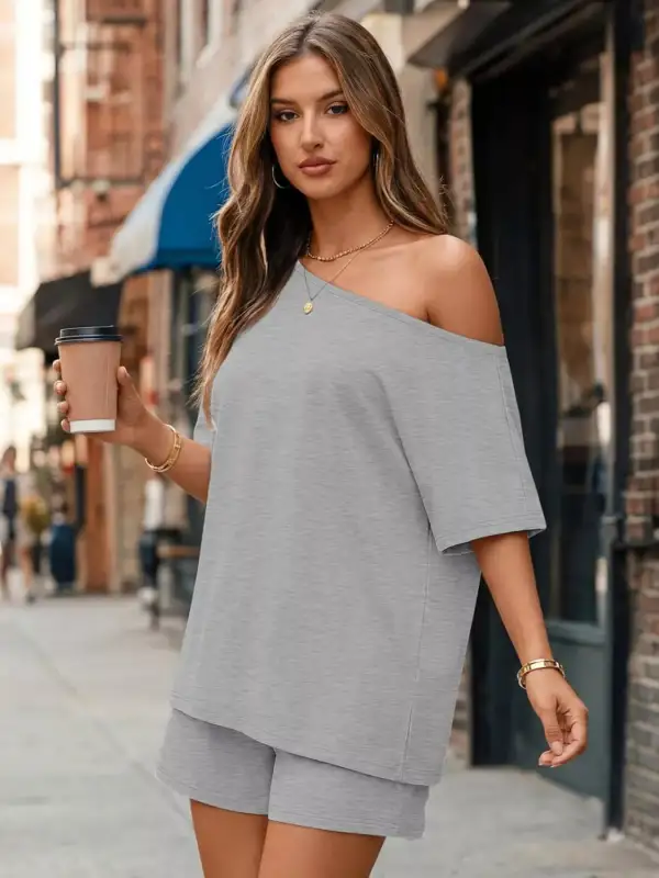 Boat Neck Tee and Shorts Set