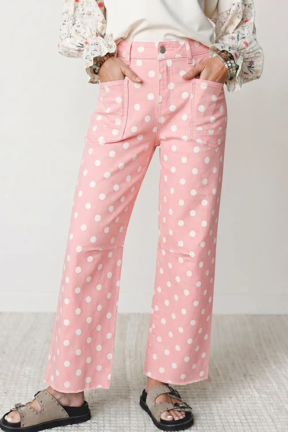Women's Casual Slim Fit Jeans With Polka Dot Print