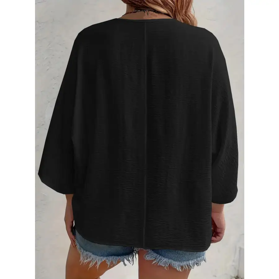 Full Size Casual V Neck Button Down Relaxed Fit Blouse Plus Size
