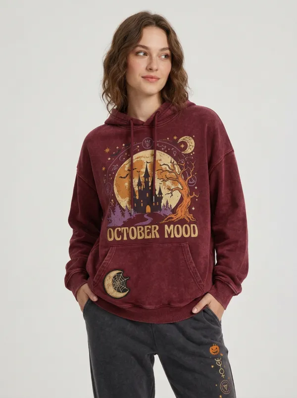 Women's Halloween October Mood Castle Moon Printed Lounge Set