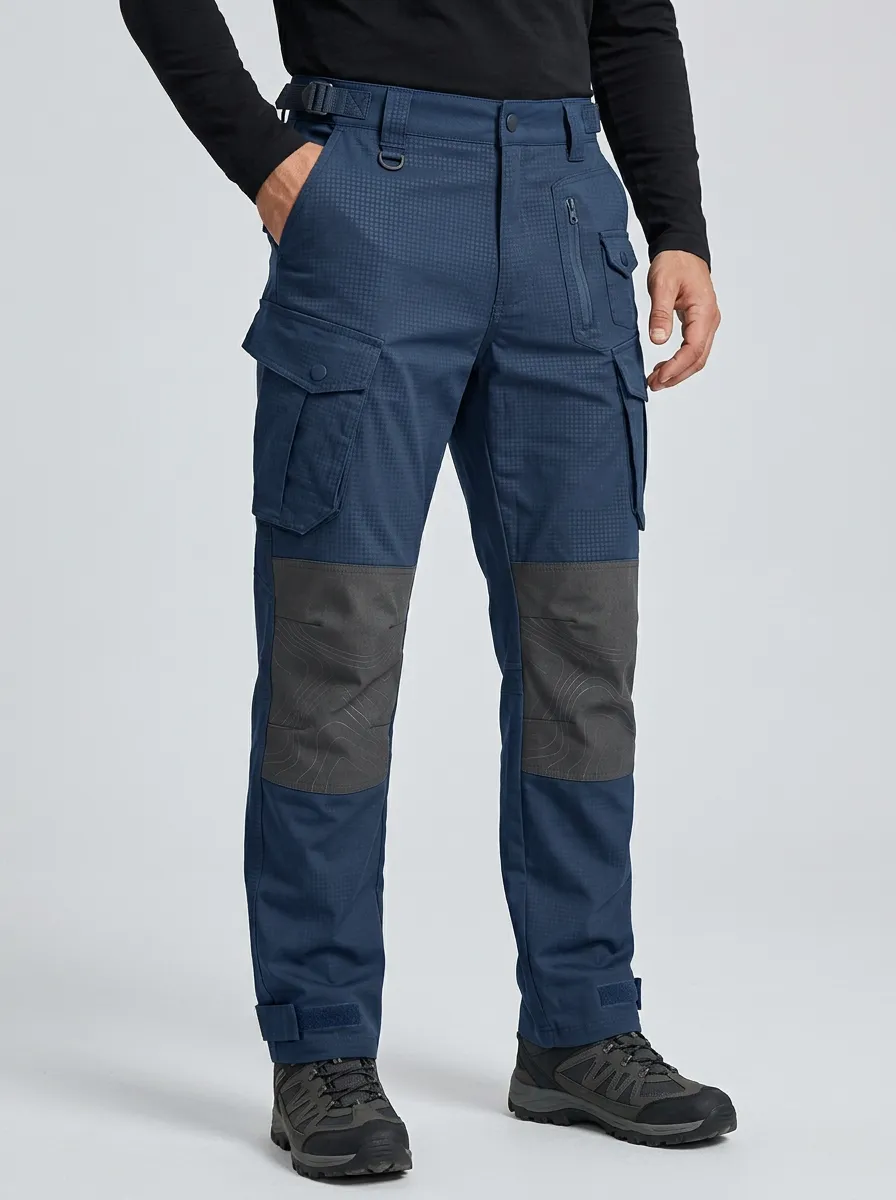 Men's Charcoal Grey Topographic Multi-Pocket Reinforced Knee D-Ring Tactical Cargo Pants