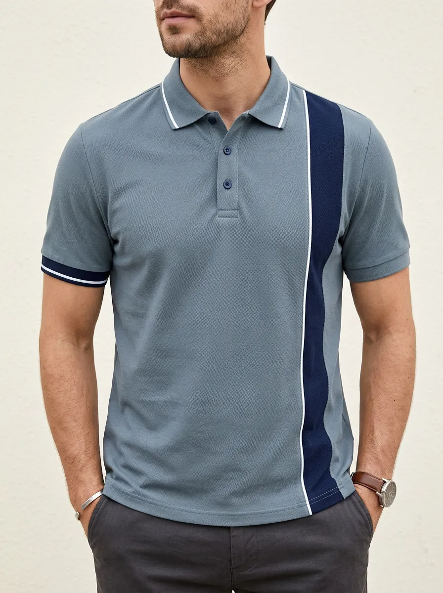 Men's Smart-Casual Colorblock Striped Polo Shirt