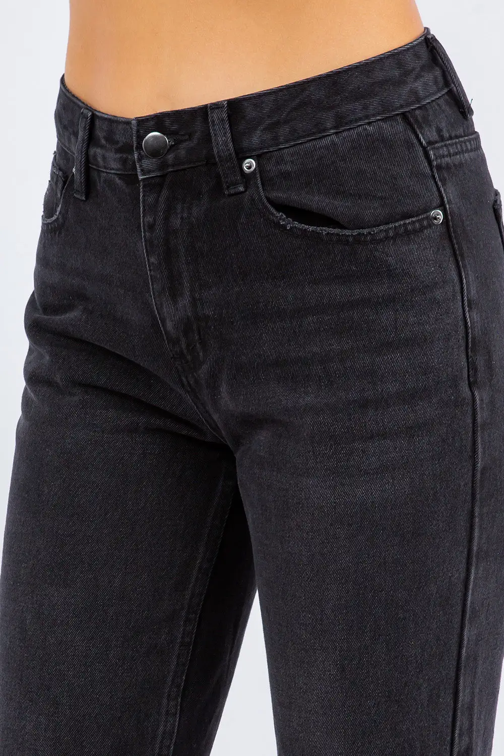 Contoured High Waist Straight Leg Distressed Denim Jeans