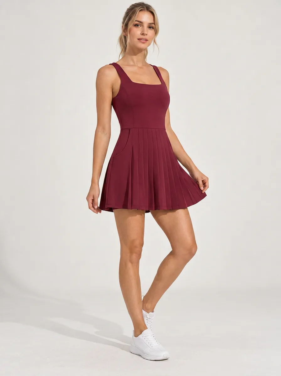 Women's Pleated Sleeveless Easy Swing Active Dress