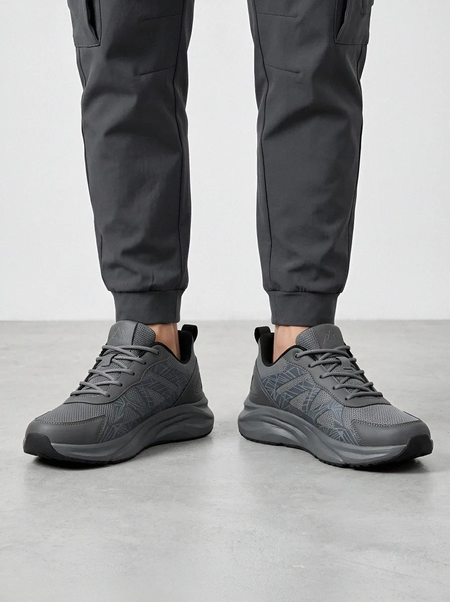 Men's Dark Grey Geometric Athletic Sneakers