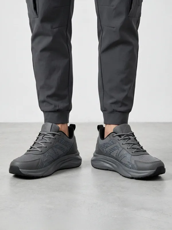 Men's Dark Grey Geometric Athletic Sneakers