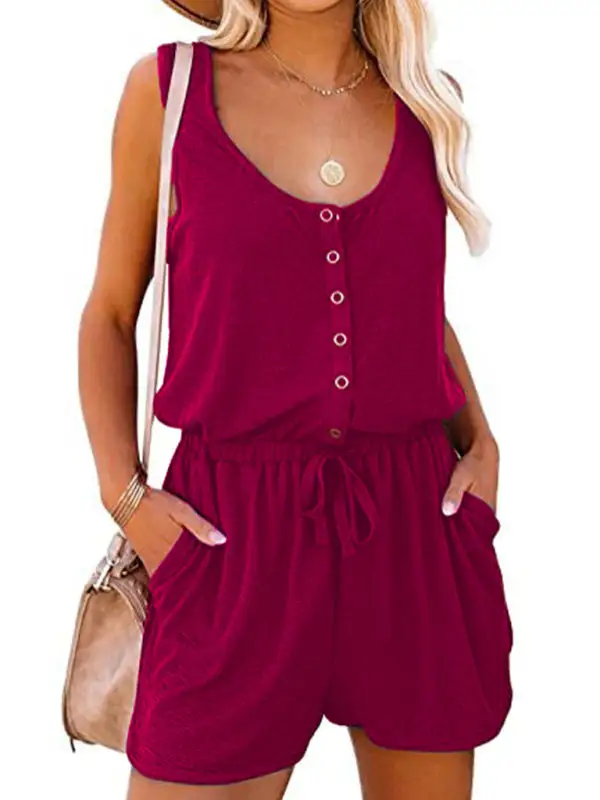 Sleeveless Jumpsuit Waist Tie Loose Wide Shorts