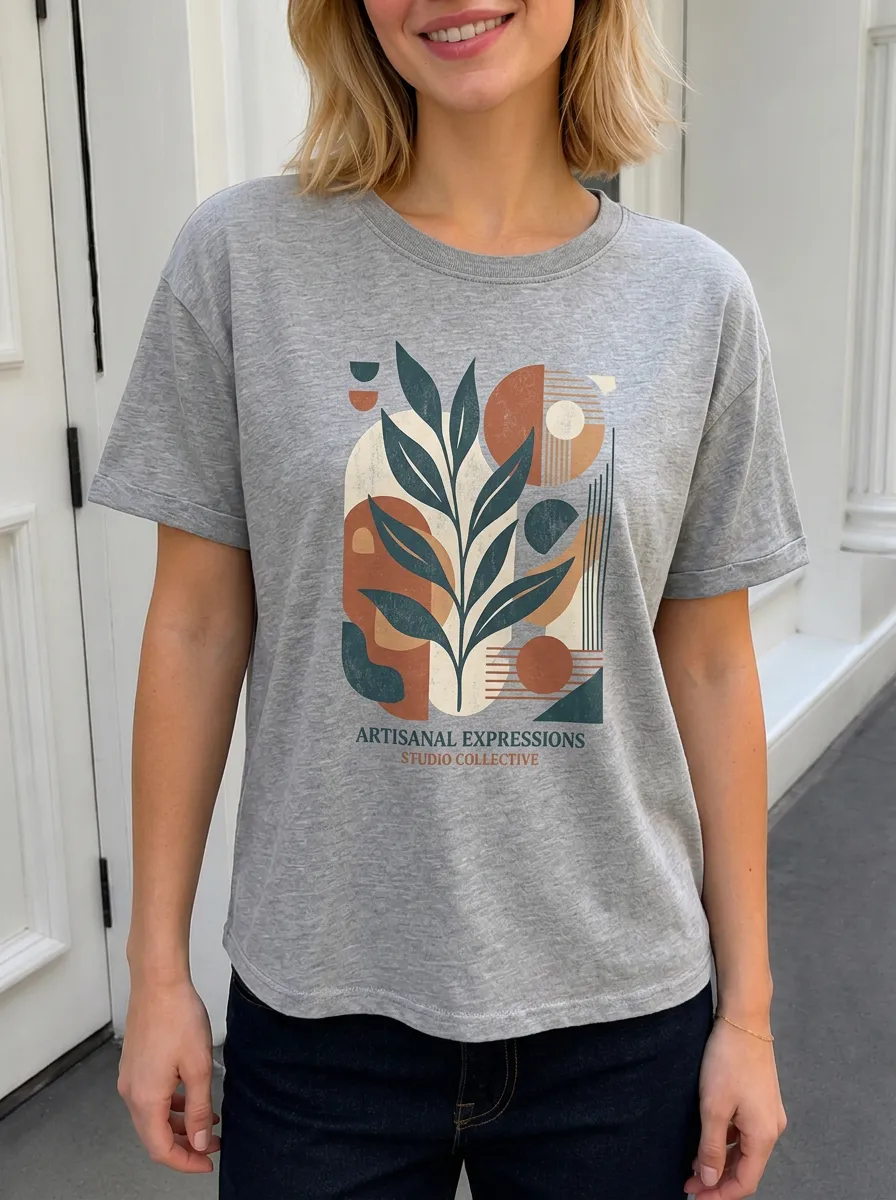 Women's Abstract Botanical Art Printed T-shirt