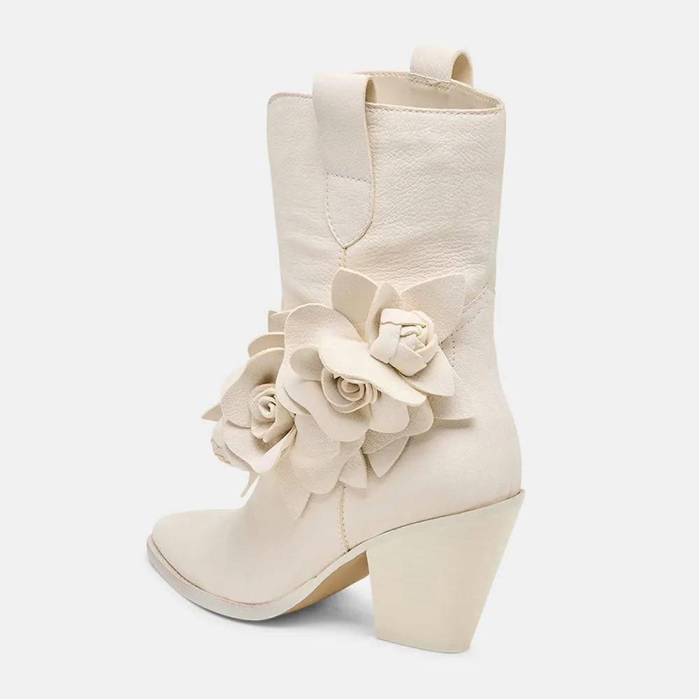 Faux-Leather Pull-On Floral Pointed-Toe Western Boots