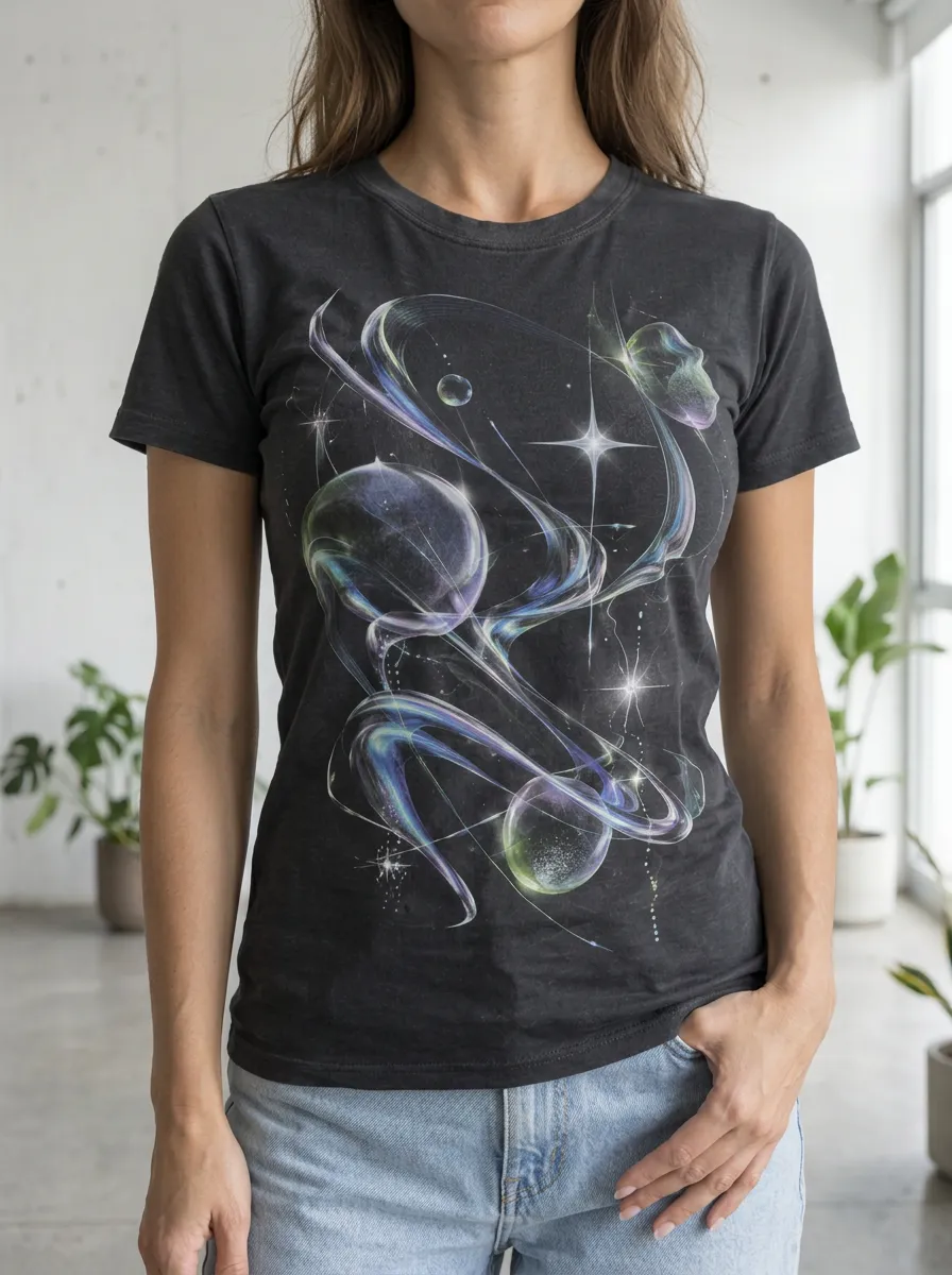 Women's Abstract Cosmic Galaxy Celestial Crew Neck T-Shirt