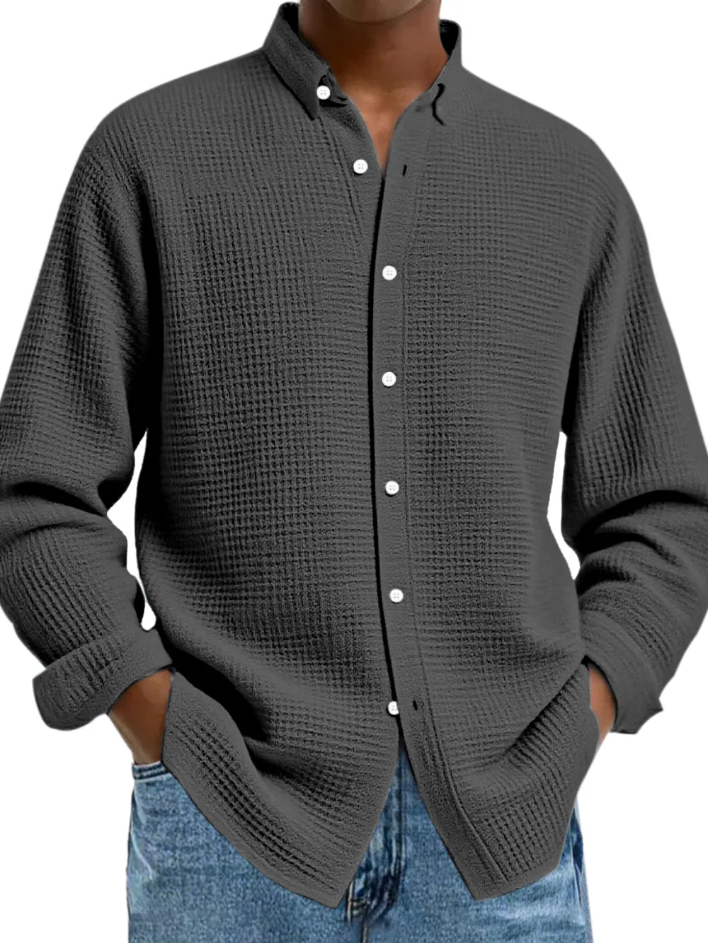 Textured Knit Button Front Shirt
