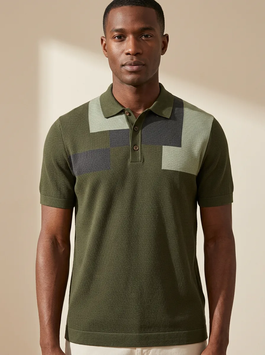 Classic Geometric Colorblock Men's Polo Shirt