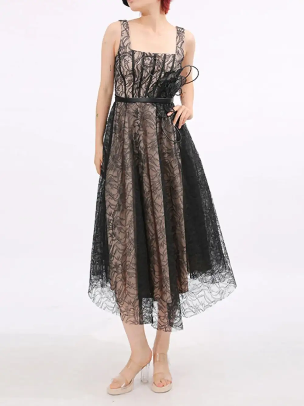 Lace Square Neck Midi Dress