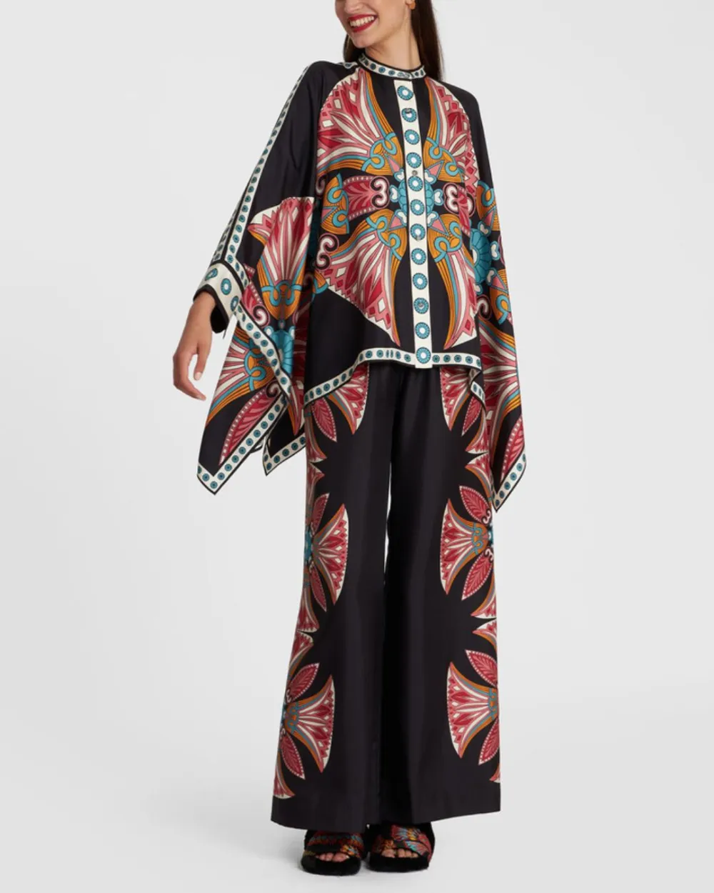 Lotus Print Twill Blouse Coordinated Set