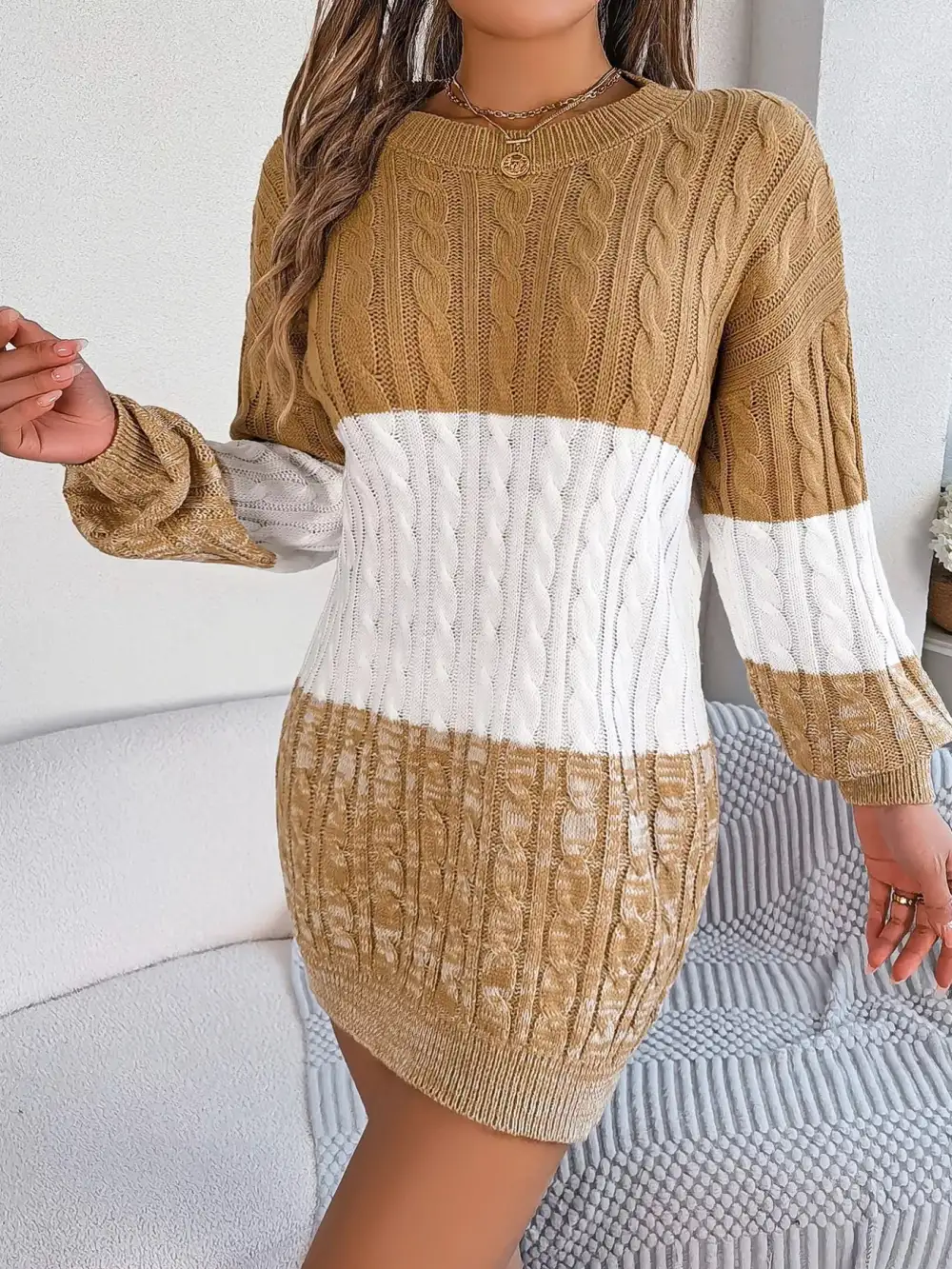 Patchwork Knit Sweater Dress