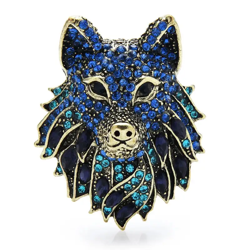 Rhinestone Wolf Animal Brooch
