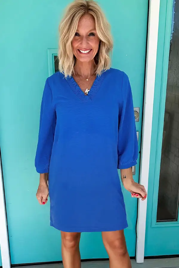 Layered Detail V Neck Ruffle Mini Dress