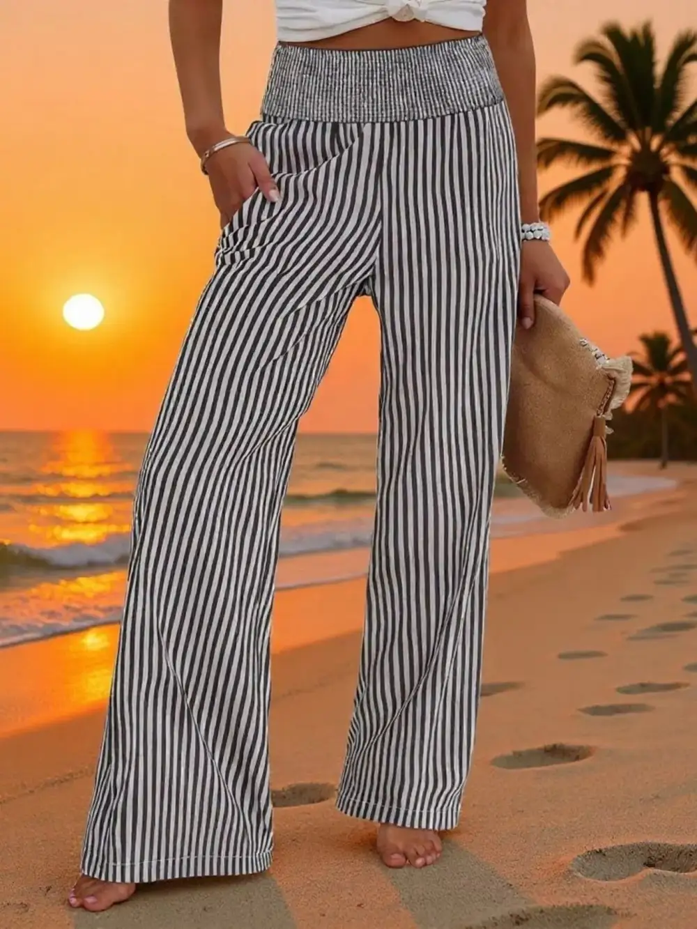 Refined Striped Wide Leg Pants