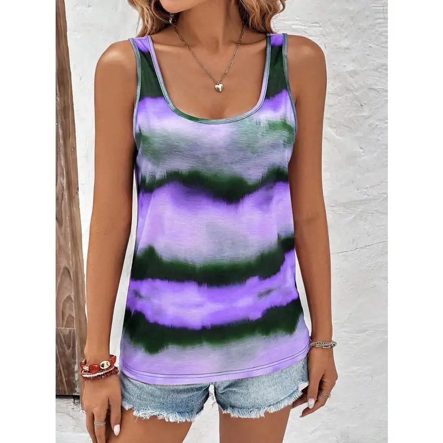Tie Dye Scoop Neck Wide Strap Tank