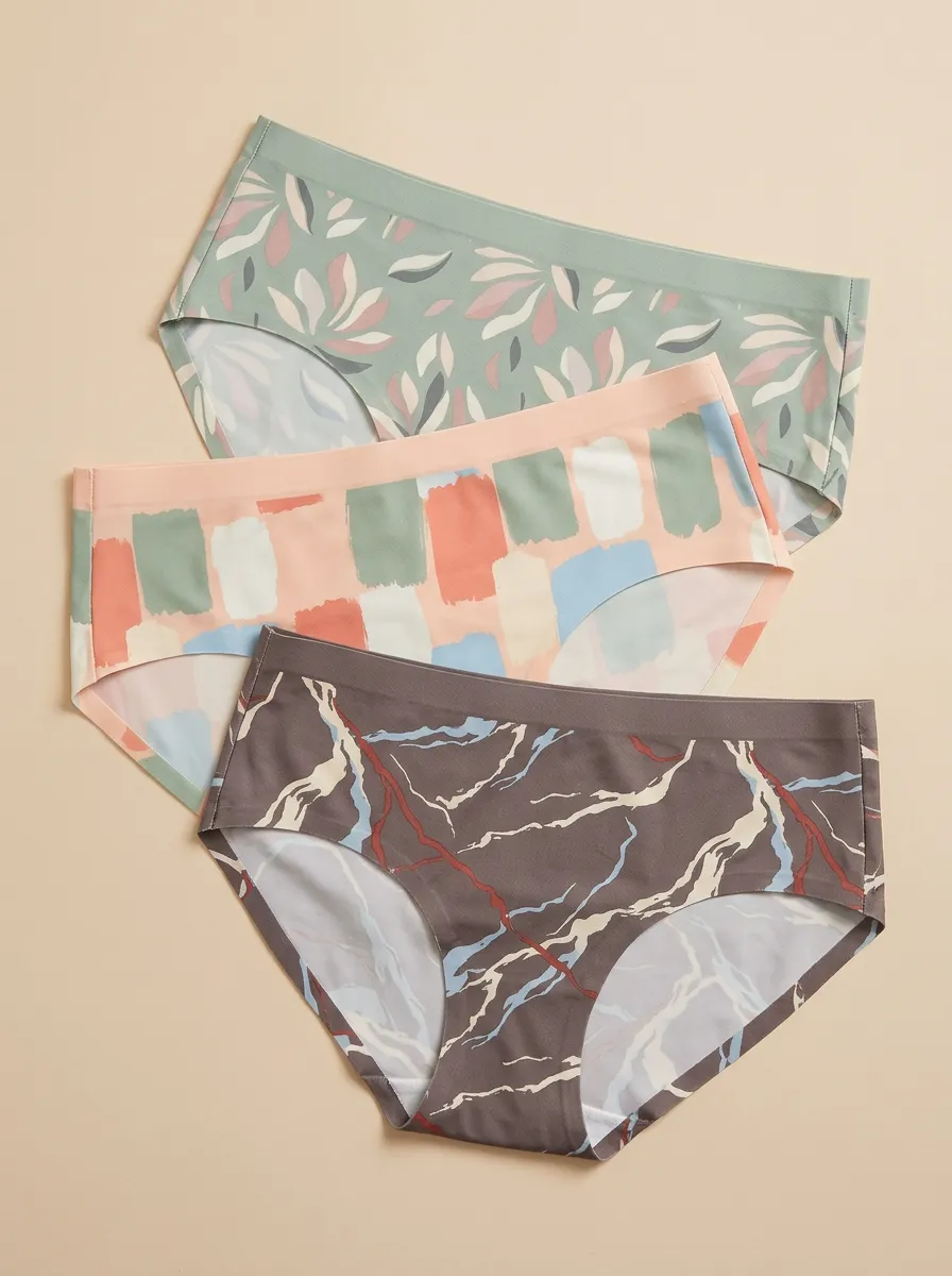 Women's Abstract Floral Geometric Marble Printed Three Pack Panties