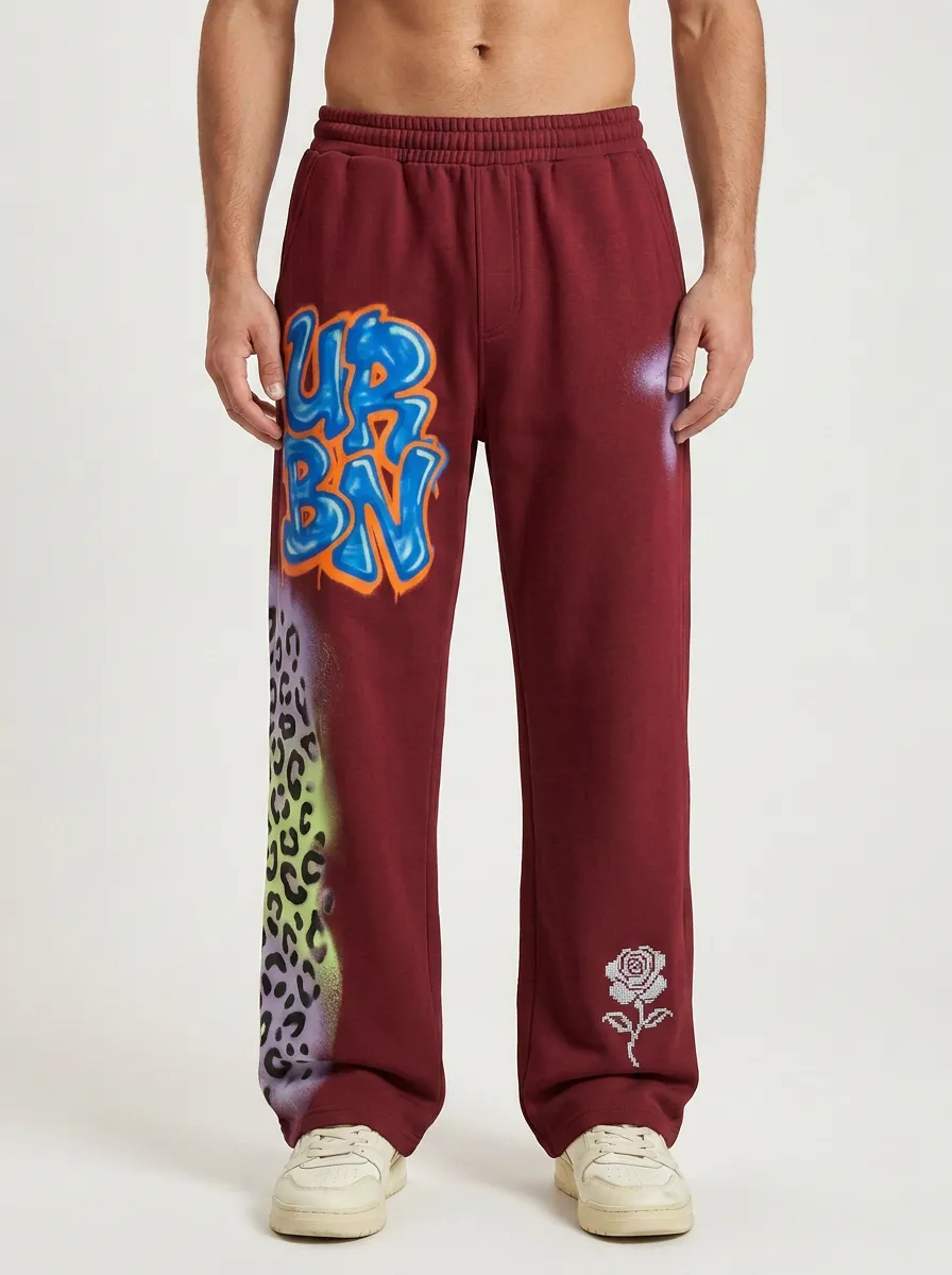 Men's Streetwear Urban Graffiti Leopard Rose Printed Sweatpants