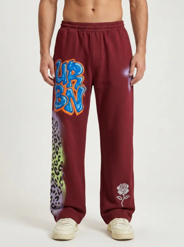 Men's Streetwear Urban Graffiti Leopard Rose Printed Sweatpants