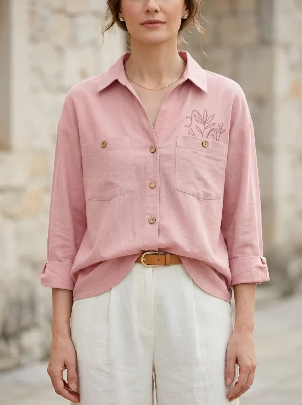 Women's Botanical Nature Lover Floral Embroidered Printed Shirt