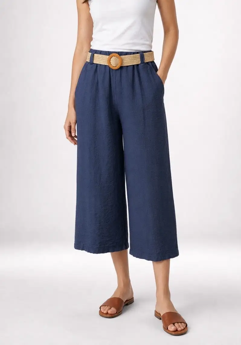 Textured Wide Leg Culotte Trousers