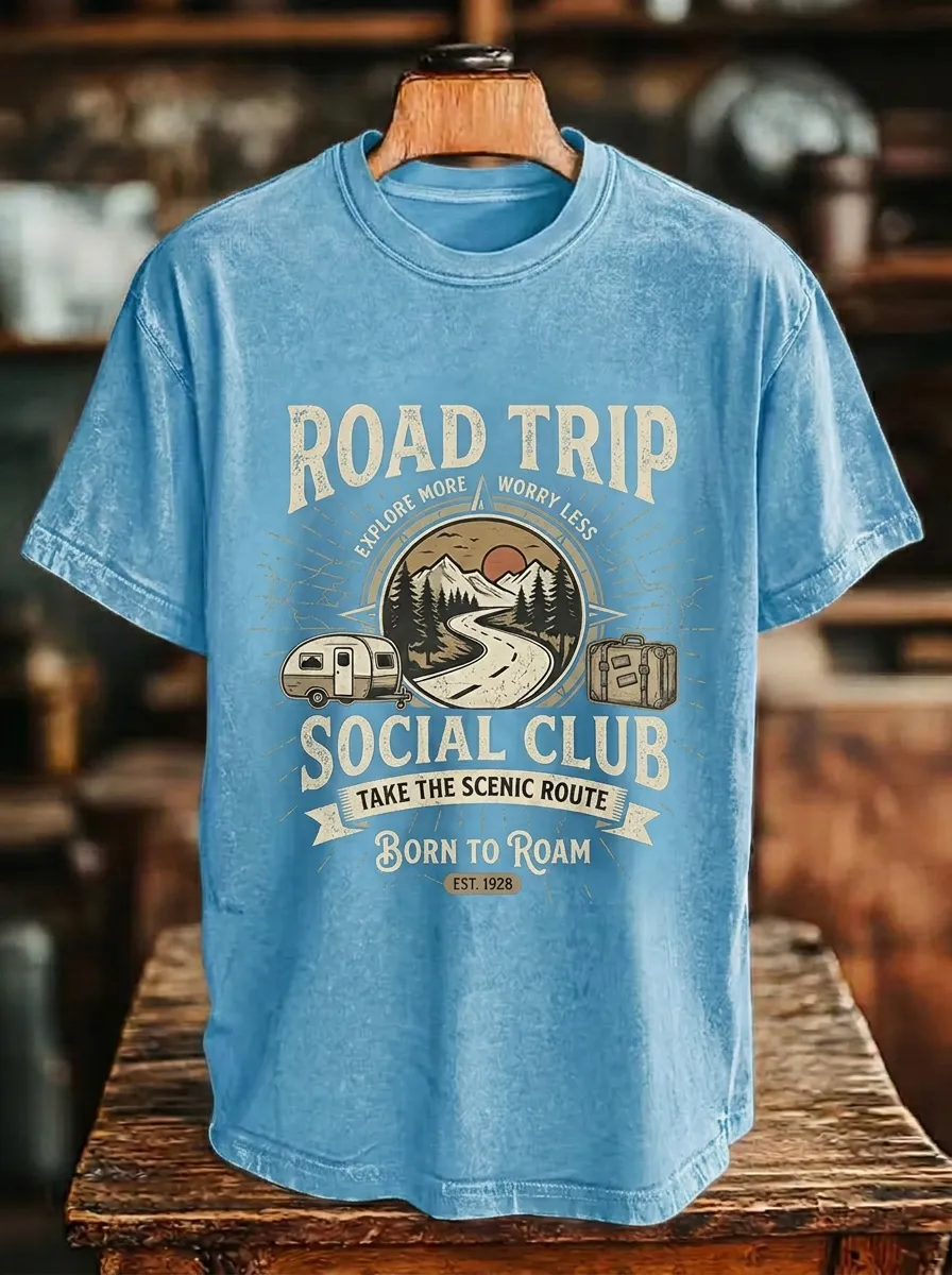Unisex Road Trip Camper Mountain Printed T-shirt