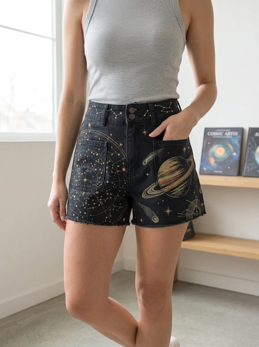 Women's Relaxed Astronomy Lover Planet Constellation Printed Shorts
