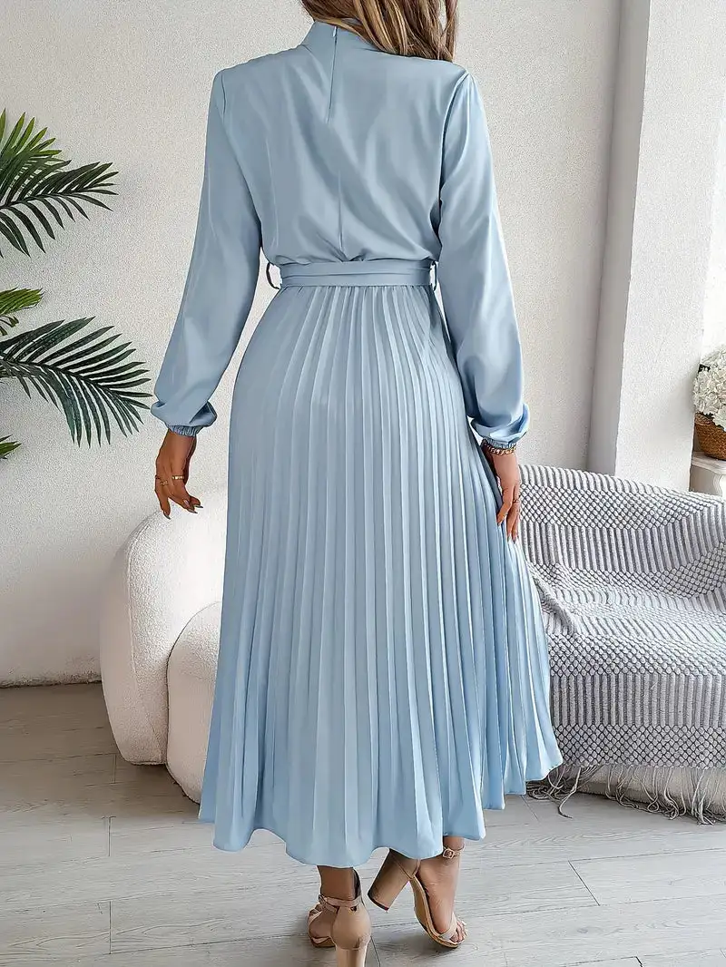  Long Sleeve Pleated Midi Dress
