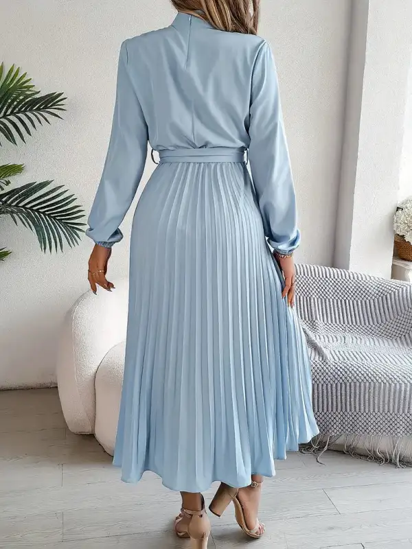  Long Sleeve Pleated Midi Dress