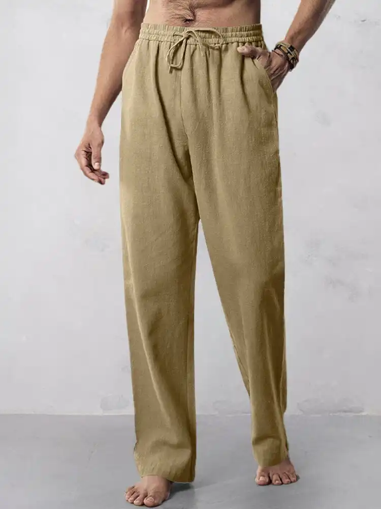 Casual Straight-Leg Cotton Linen Pants