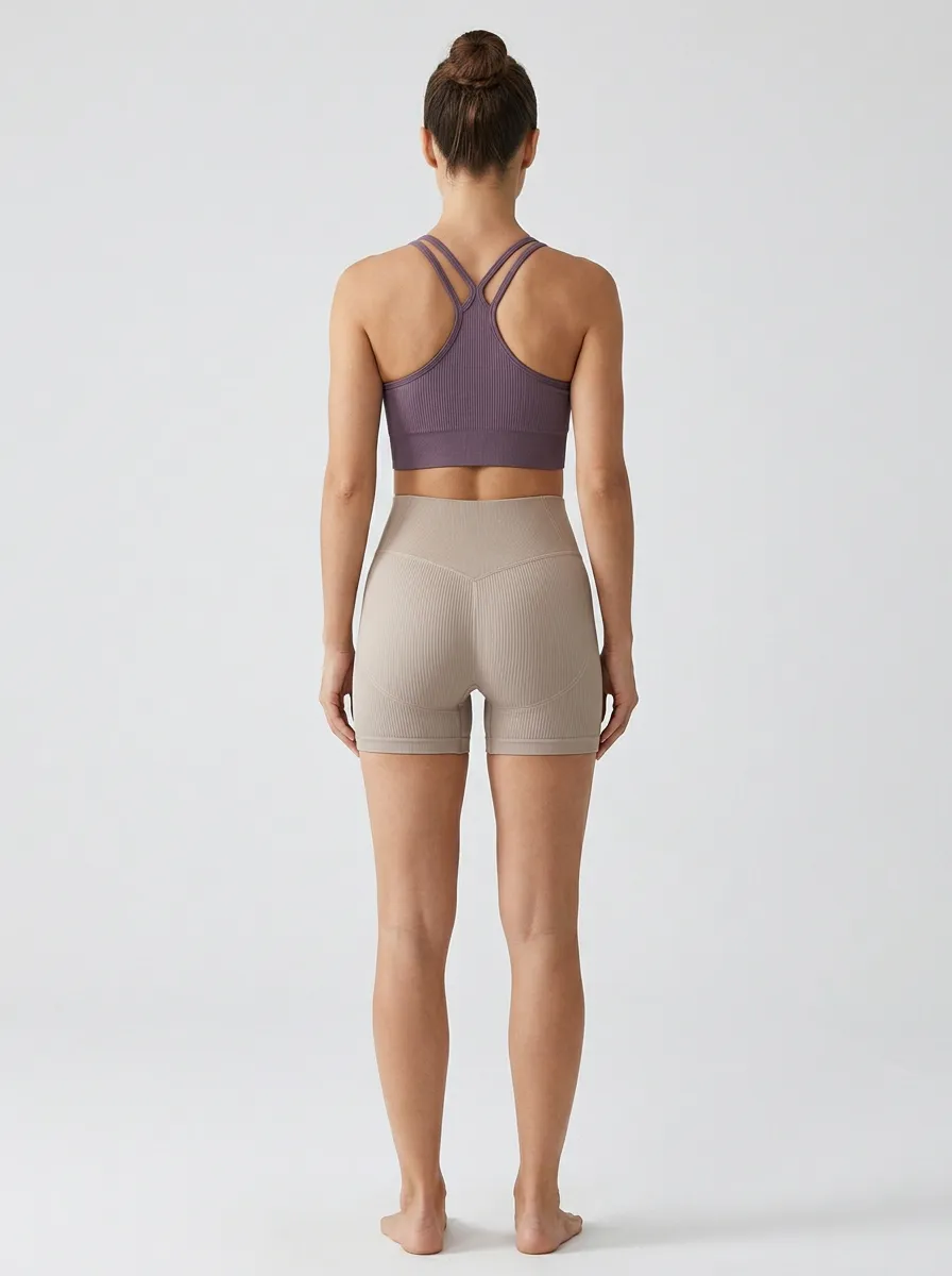 Contemporary Ribbed Texture Seamless Design Collection Women's Tank Top And Sports Shorts Set
