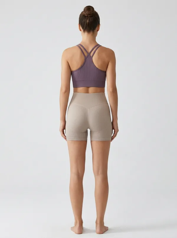 Contemporary Ribbed Texture Seamless Design Collection Women's Tank Top And Sports Shorts Set