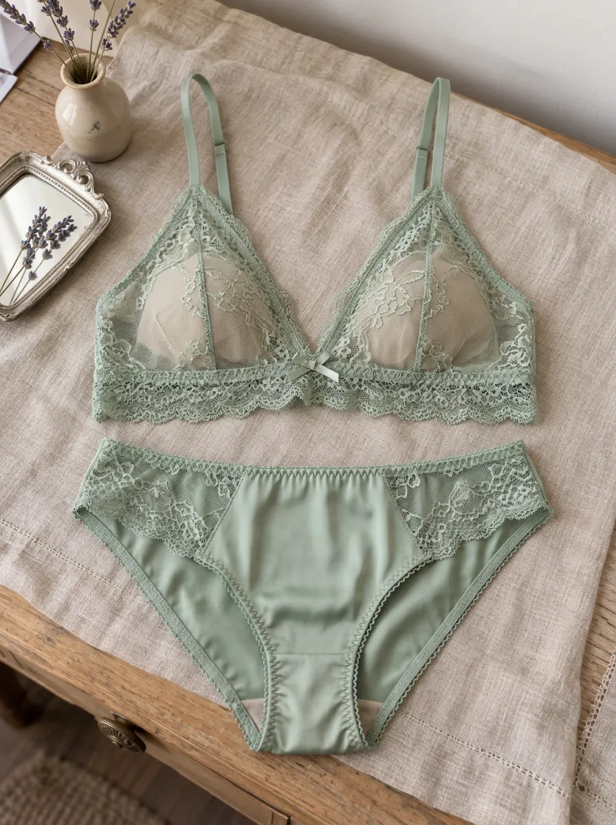 Women's Floral Lace And Lace Scalloped Lingerie Set